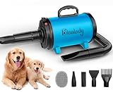 Blanlody Asciugacapelli per Cani Blower Molto Silenzioso, 4,5 CV/3200 W, velocità Regolabile, Ventilatore per la Cura del Cane con 4 Diversi ugelli, Tubo Elastico e Spazzola per la Cura